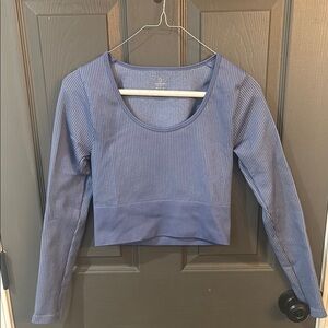 Aerie Blue Ribbed Long Sleeve Crop Top